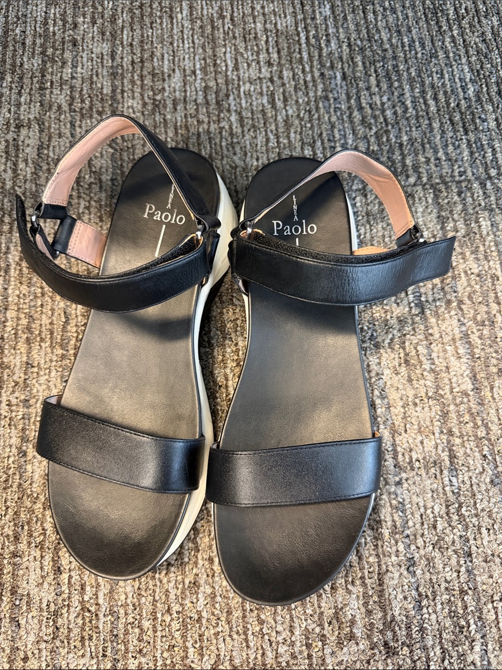 LinesPaolo Black Leather Platform Slingback Sandals with White Sole